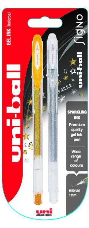 Uni-Ball Στυλό Gel Rollerball Sparkling Χρυσό/Ασημί 1mm-2Τμχ