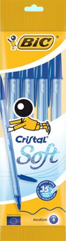 Bic Στυλό Cristal Soft Μπλε-4Τμχ