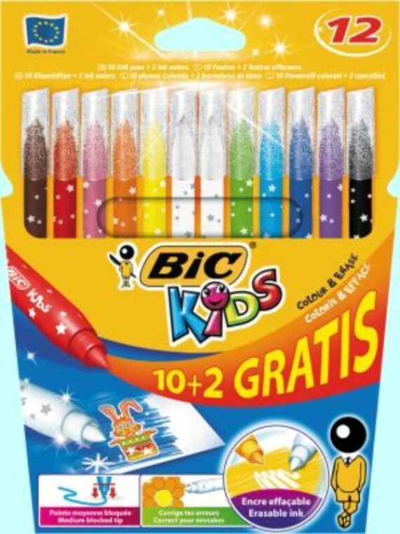 Bic 10+2 Μαρκαδόροι Ζωγραφικής Kids Colour & Erase