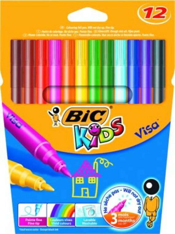 Bic Μαρκαδόροι Ζωγραφικής Kids Visa Fine - 12Τμχ