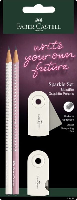 Faber Castell Μολύβια Grip Sparkle II Coconut/Ροζέ & Mini Sleeve Γόμα & Ξύστρα