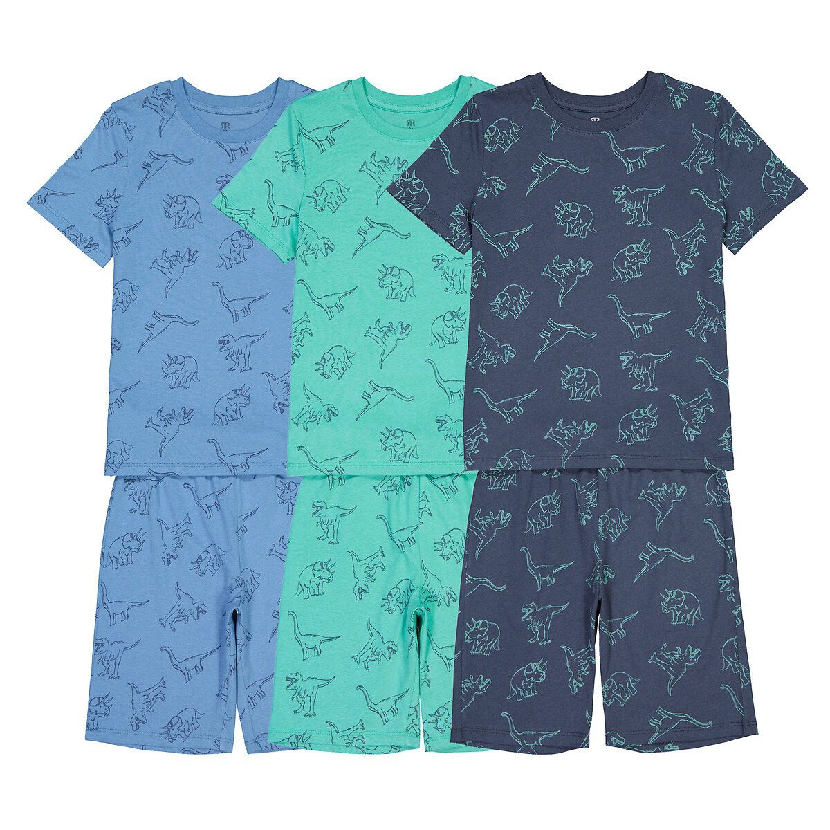 Σετ 3 πιτζάμες με σορτς και μοτίβο δεινόσαυρους Μπλε