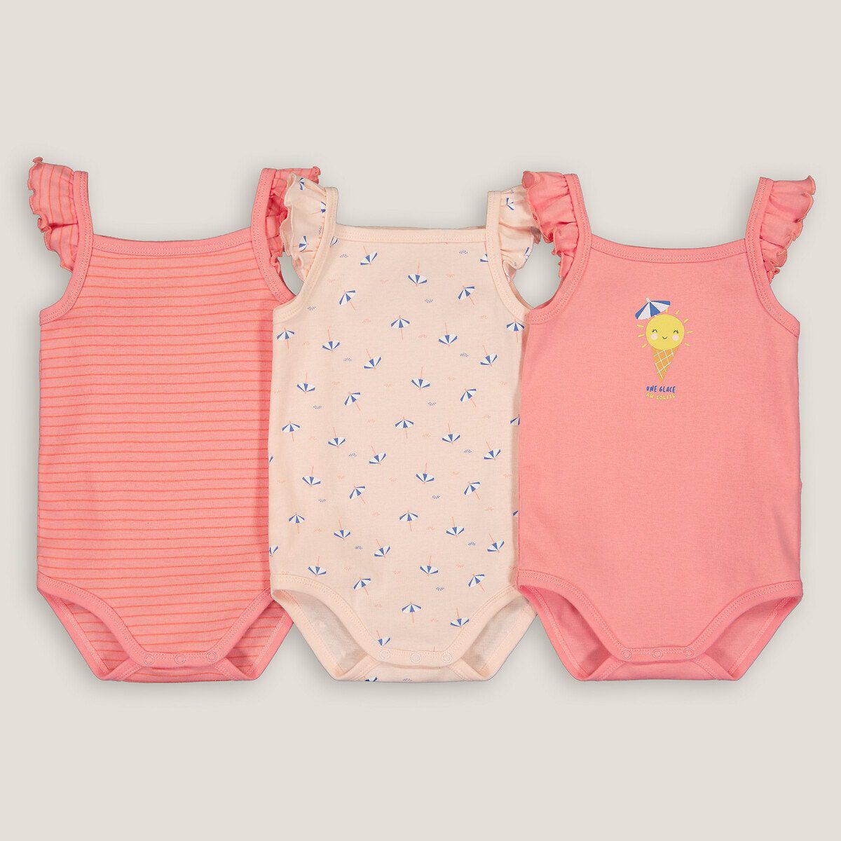 Σετ 3 φανελάκια με λεπτές τιράντες και βολάν Διαφορα Χρωματα Σετ 3 φανελάκια με λεπτές τιράντες και βολάν Διαφορα Χρωματα