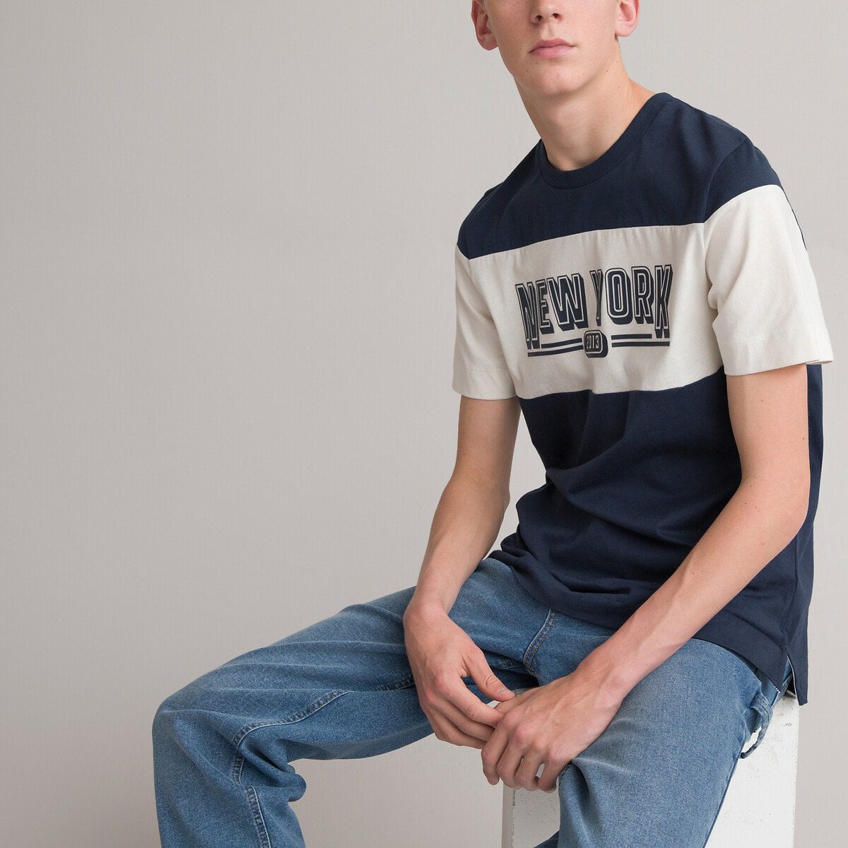 Κοντομάνικο T-shirt με στάμπα New York μπροστά Μπλε Κοντομάνικο T-shirt με στάμπα New York μπροστά Μπλε