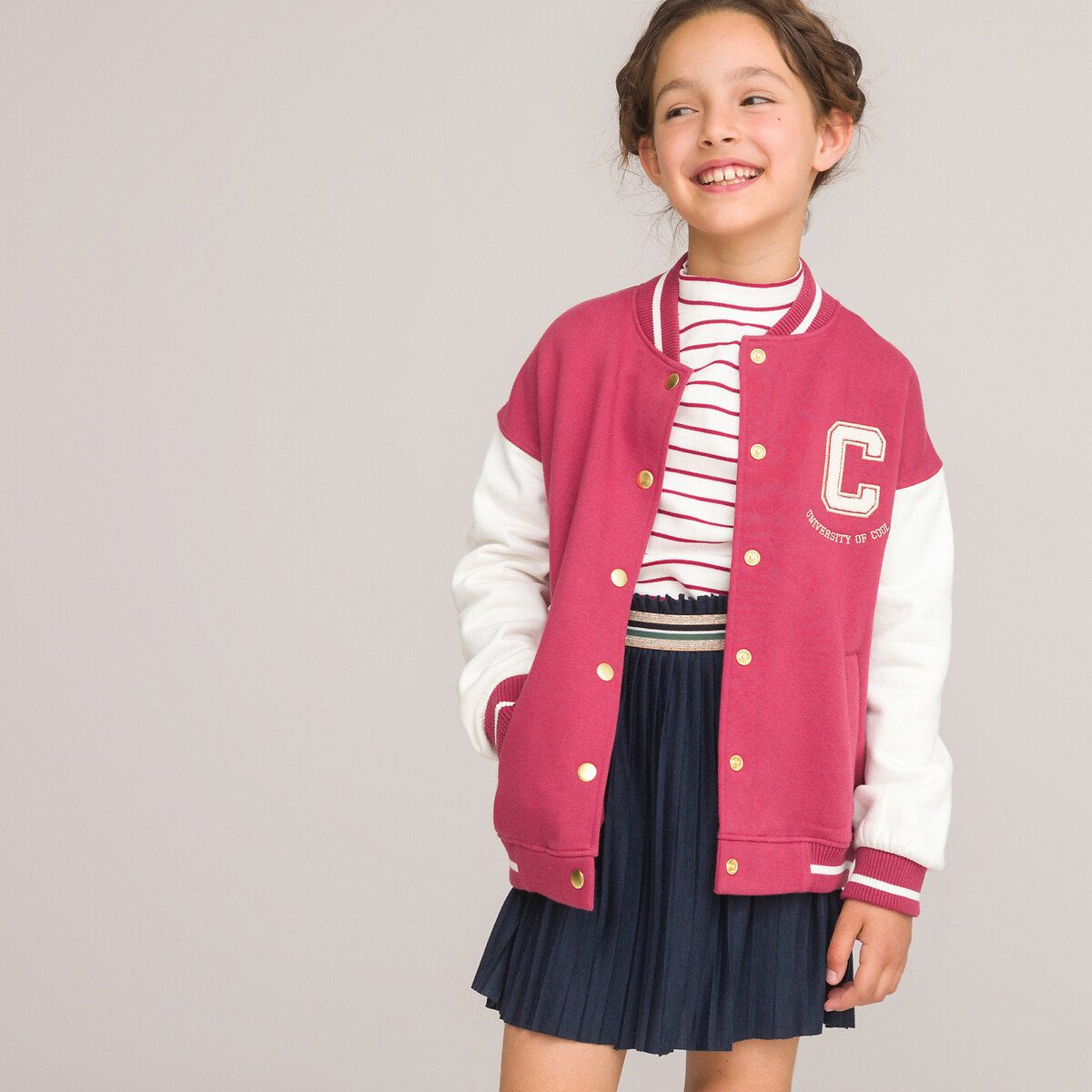 Φανελένια ζακέτα με σούστες σε κολεγιακό στυλ Κοκκινο Φανελένια ζακέτα με σούστες σε κολεγιακό στυλ Κοκκινο