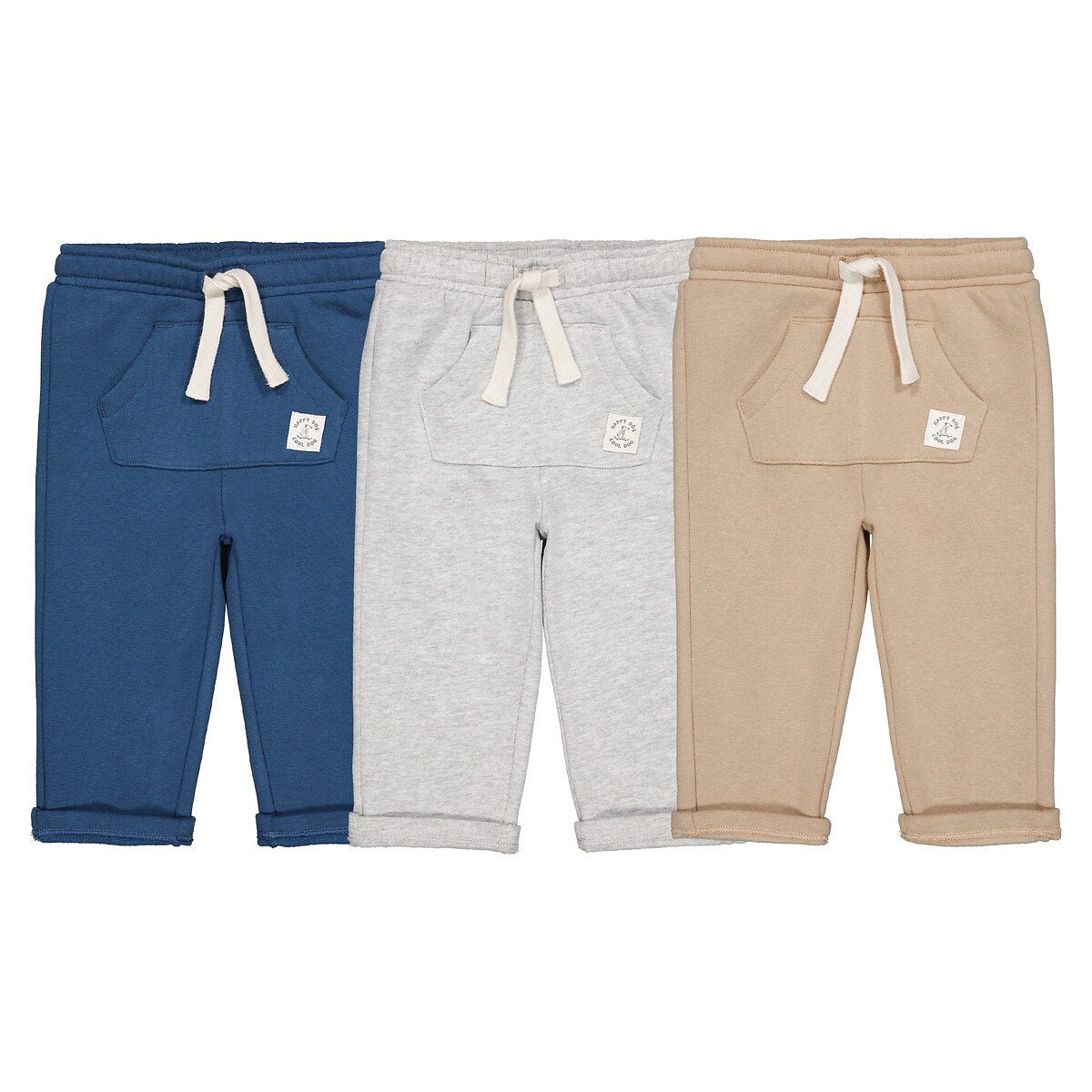 Σετ 3 παντελόνια φόρμας από φανέλα Μπεζ Σετ 3 παντελόνια φόρμας από φανέλα Μπεζ