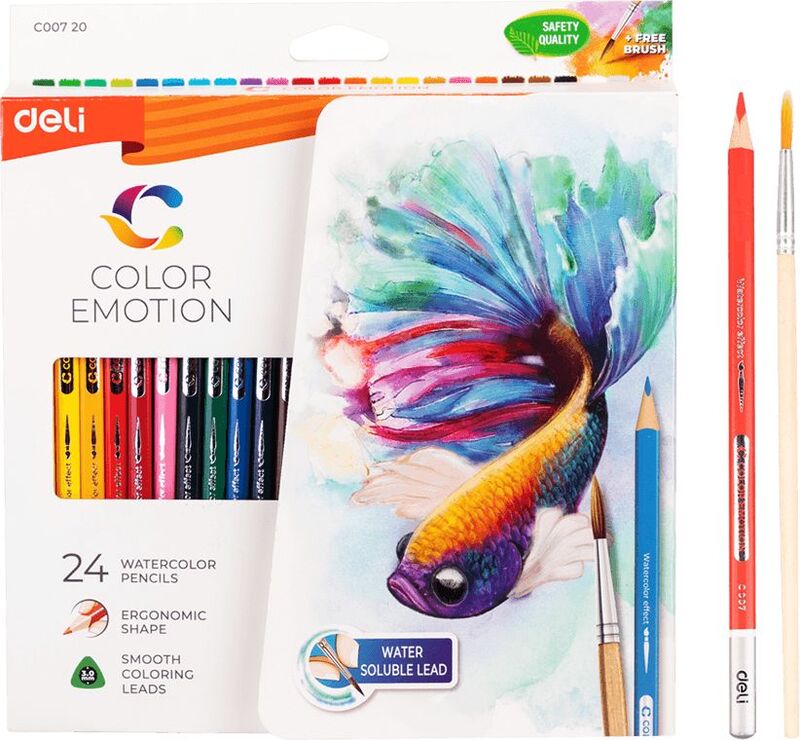 Deli Ξυλομπογιές Ακουαρέλας Color Emotion 24Τμχ +1 Πινέλο Deli Ξυλομπογιές Ακουαρέλας Color Emotion 24Τμχ +1 Πινέλο