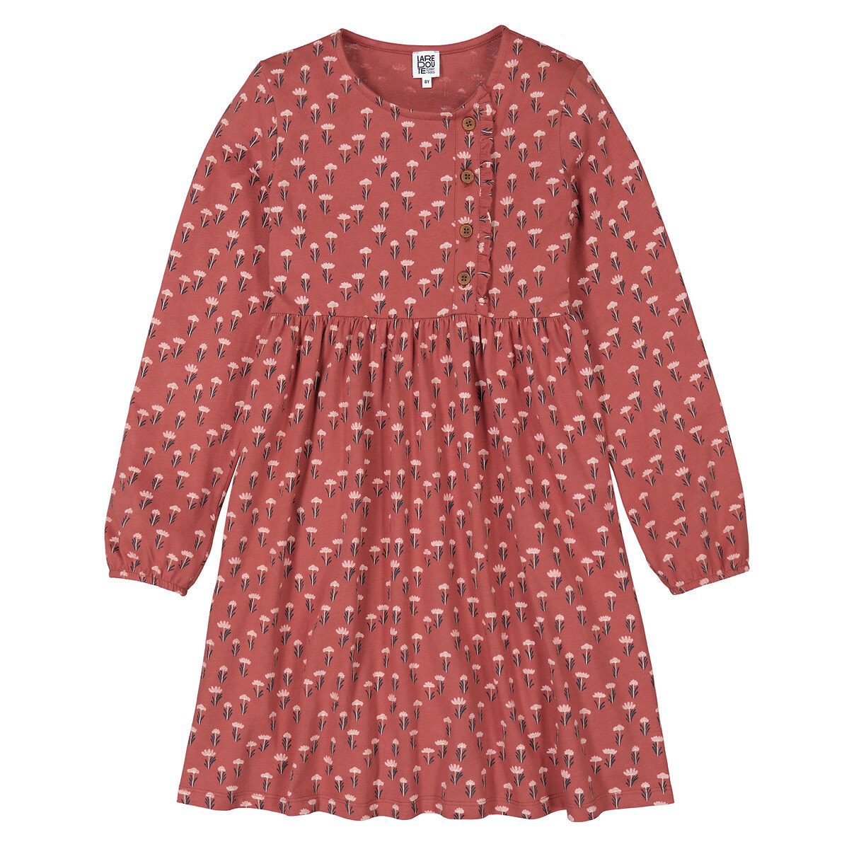 Μακρυμάνικο φόρεμα με φλοράλ μοτίβο Καφε Μακρυμάνικο φόρεμα με φλοράλ μοτίβο Καφε