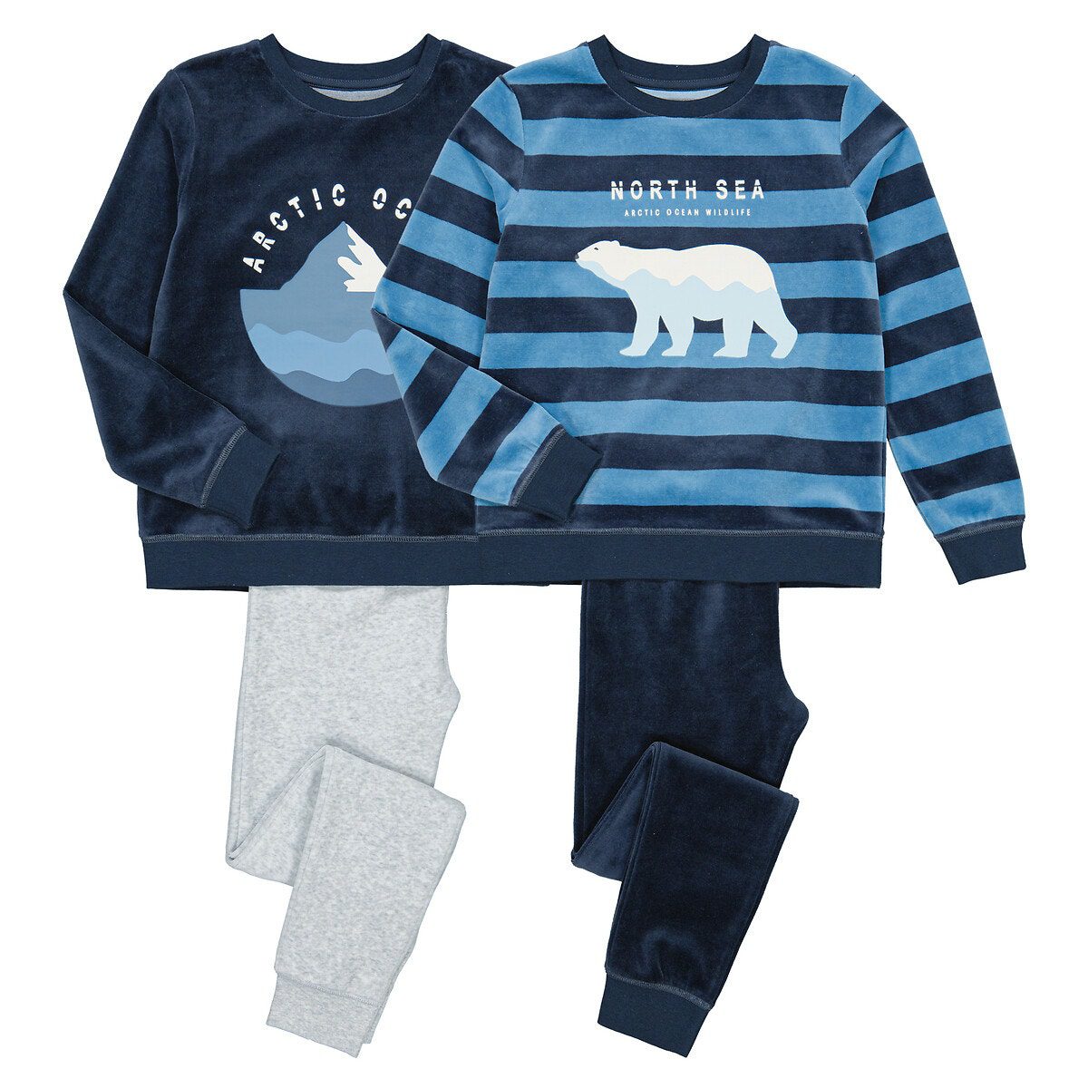Σετ 2 βελουτέ πιτζάμες με σχέδιο αρκουδάκι Μπλε