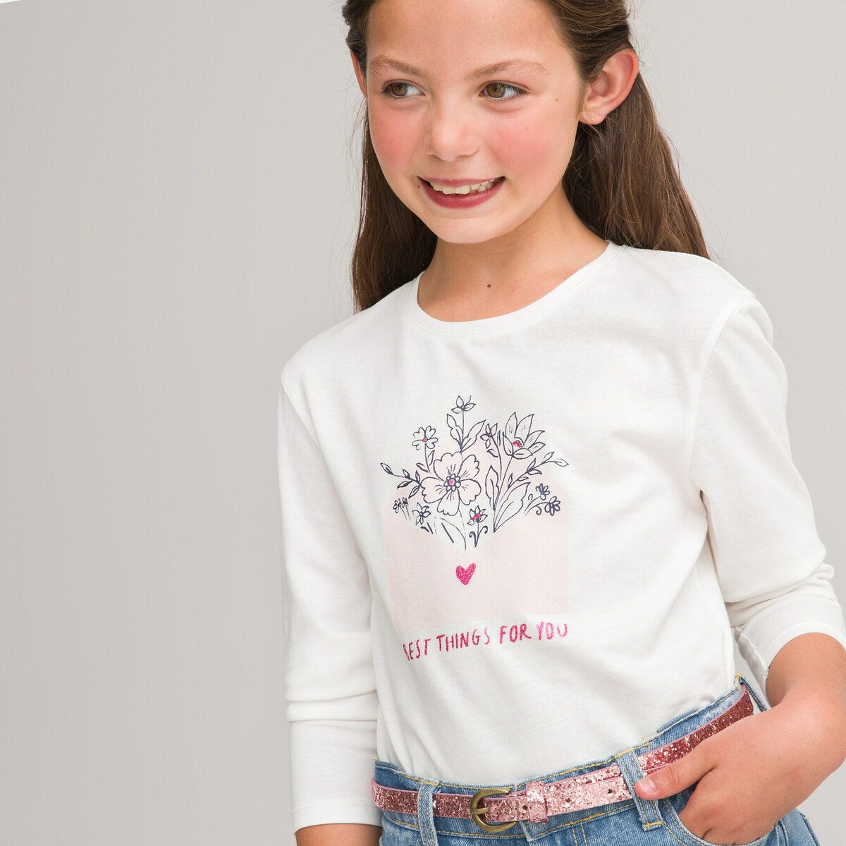 Μακρυμάνικη μπλούζα με φλοράλ μοτίβο μπροστά Μπεζ Μακρυμάνικη μπλούζα με φλοράλ μοτίβο μπροστά Μπεζ