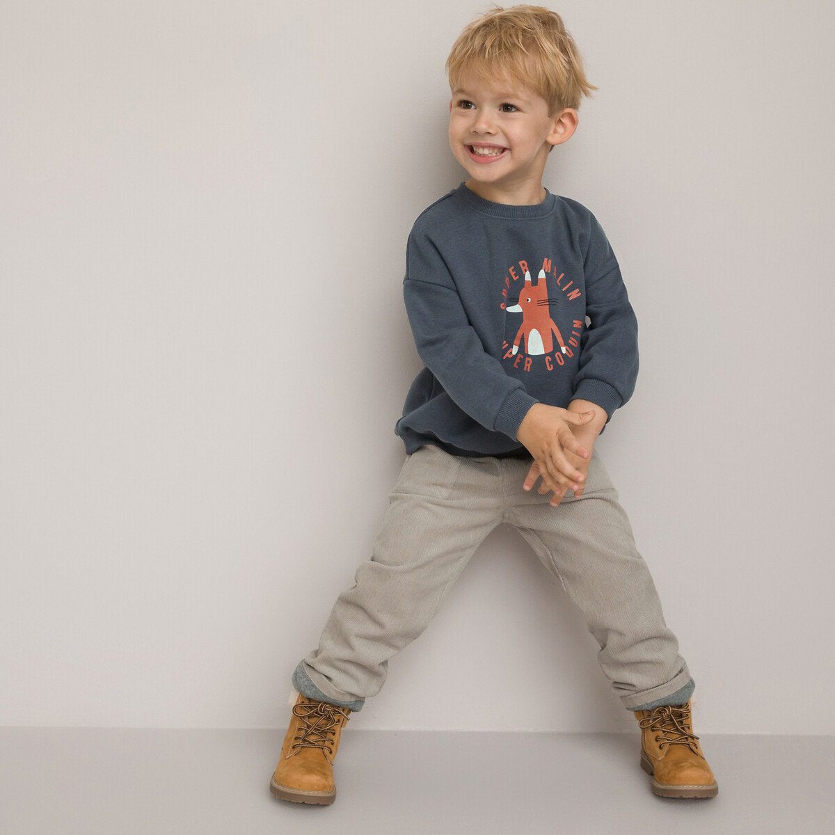 Ίσιο παντελόνι από βελούδο κοτλέ με ζέρσεϊ επένδυση Γκρι Ίσιο παντελόνι από βελούδο κοτλέ με ζέρσεϊ επένδυση Γκρι