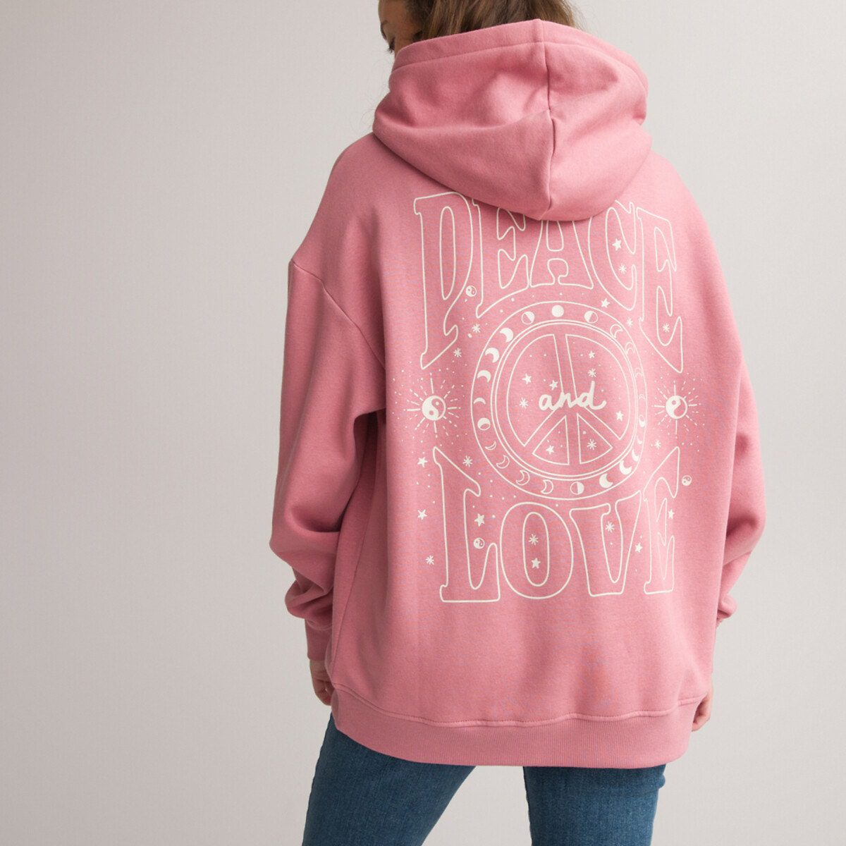 Φούτερ oversize από φανέλα με κουκούλα Ροζ Φούτερ oversize από φανέλα με κουκούλα Ροζ