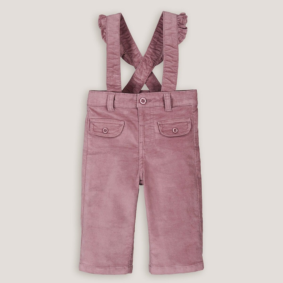 Φαρδύ παντελόνι με τιράντες από βελούδο κοτλέ Ροζ