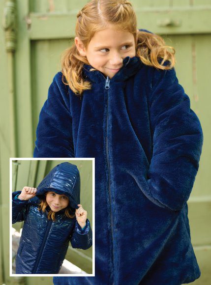 Παιδικό Αδιάβροχο Μπουφάν Για Κορίτσια Διπλής Όψης Navy Blue Animal Print - Μπλε