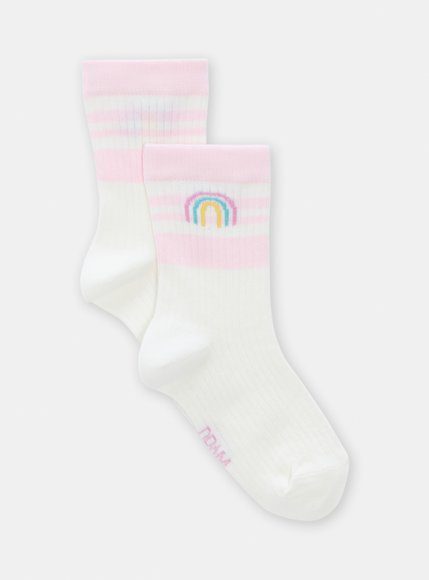 Παιδικές Κάλτσες Για Κορίτσια Λευκές/Ρίγες Rainbow - Εκρου