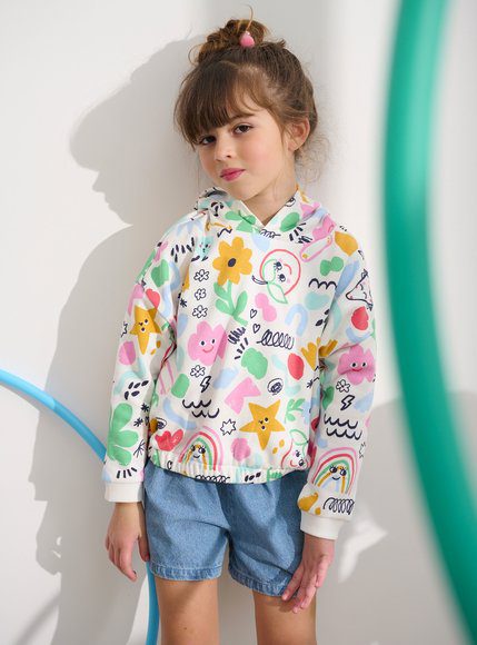 Παιδικό Φούτερ Για Κορίτσια White Doodles - Εκρου Παιδικό Φούτερ Για Κορίτσια White Doodles - Εκρου