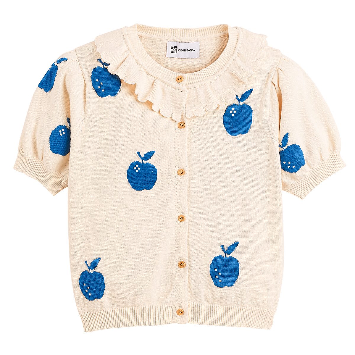 Κοντομάνικη ζακέτα από οργανικό βαμβάκι με μοτίβο μήλα Μπεζ Κοντομάνικη ζακέτα από οργανικό βαμβάκι με μοτίβο μήλα Μπεζ