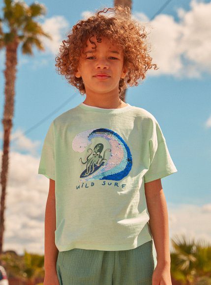Παιδική Μπλούζα Για Αγόρια Surfing Octopus - Πρασινο