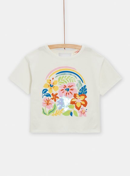 Παιδική Μπλούζα Κοντομάνικη Για Κορίτσια Extra Flowers - Εκρου