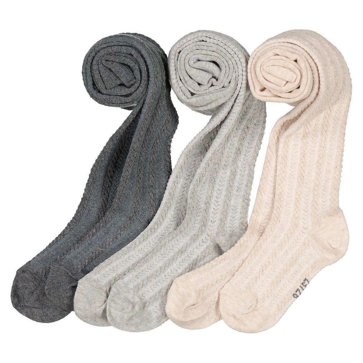 Σετ 3 μονόχρωμα καλσόν με κοτσίδες Μπεζ Σετ 3 μονόχρωμα καλσόν με κοτσίδες Μπεζ