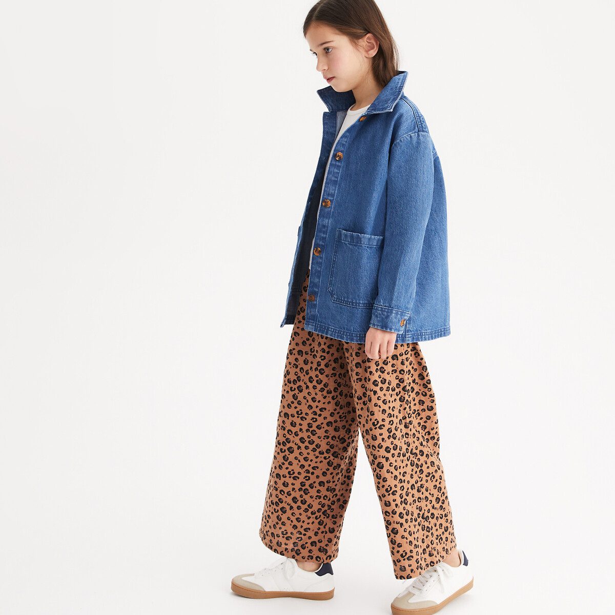 Χυτό παντελόνι με animal print από βαμβακερή γάζα Καφε