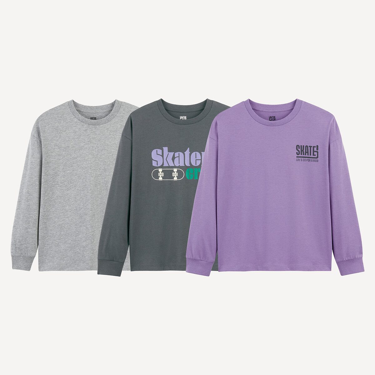 Σετ από 3 T-shirts με μακριά μανίκια Γκρι