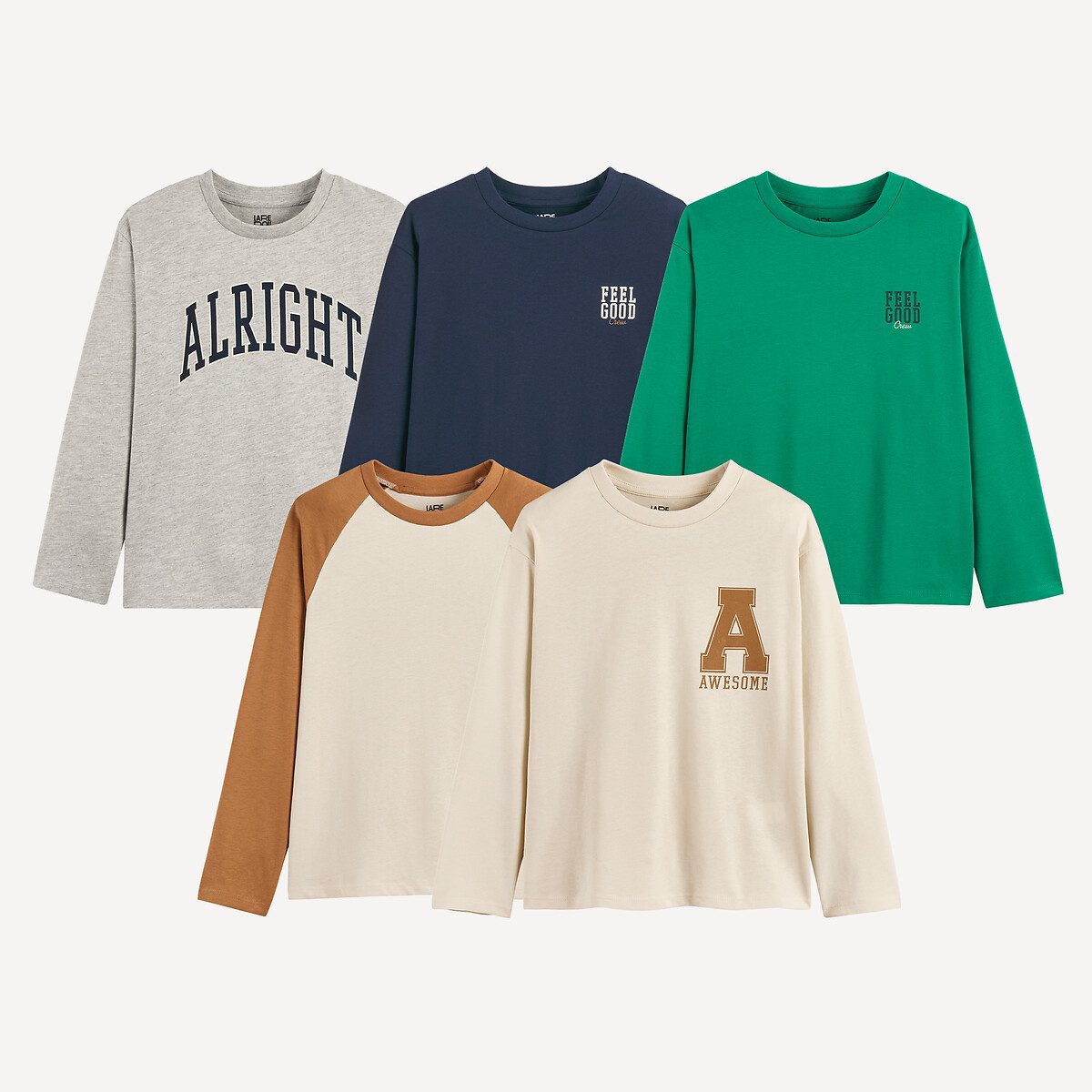 Σετ 5 εκτυπωμένα t-shirts με μακριά μανίκια Μπλε