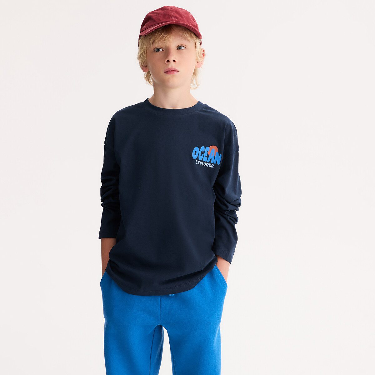 T-shirt oversized με μακριά μανίκια και εκτυπωμένο σχέδιο Μπλε