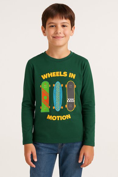 Παιδική Μακρυμάνικη Μπλούζα Wheels Για Αγόρια - Πρασινο