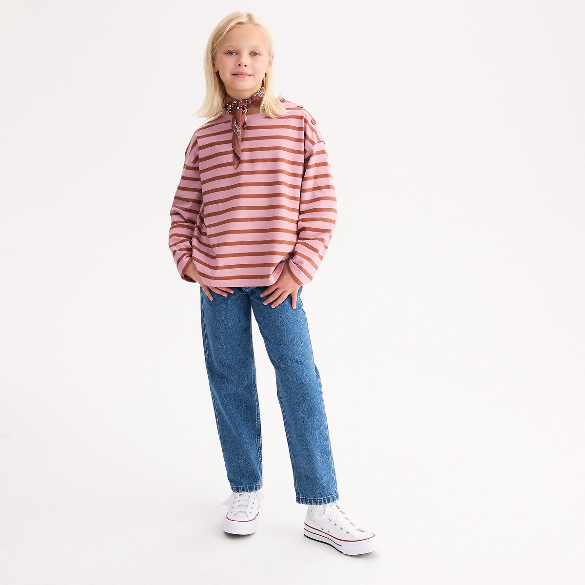 Μπλουζάκι με μακριά μανίκια και ρίγες Ροζ