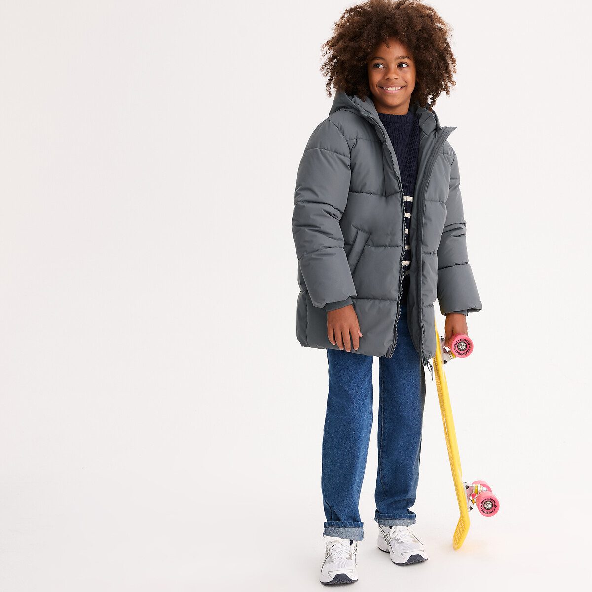 Μακρύ μπουφάν με κουκούλα Γκρι