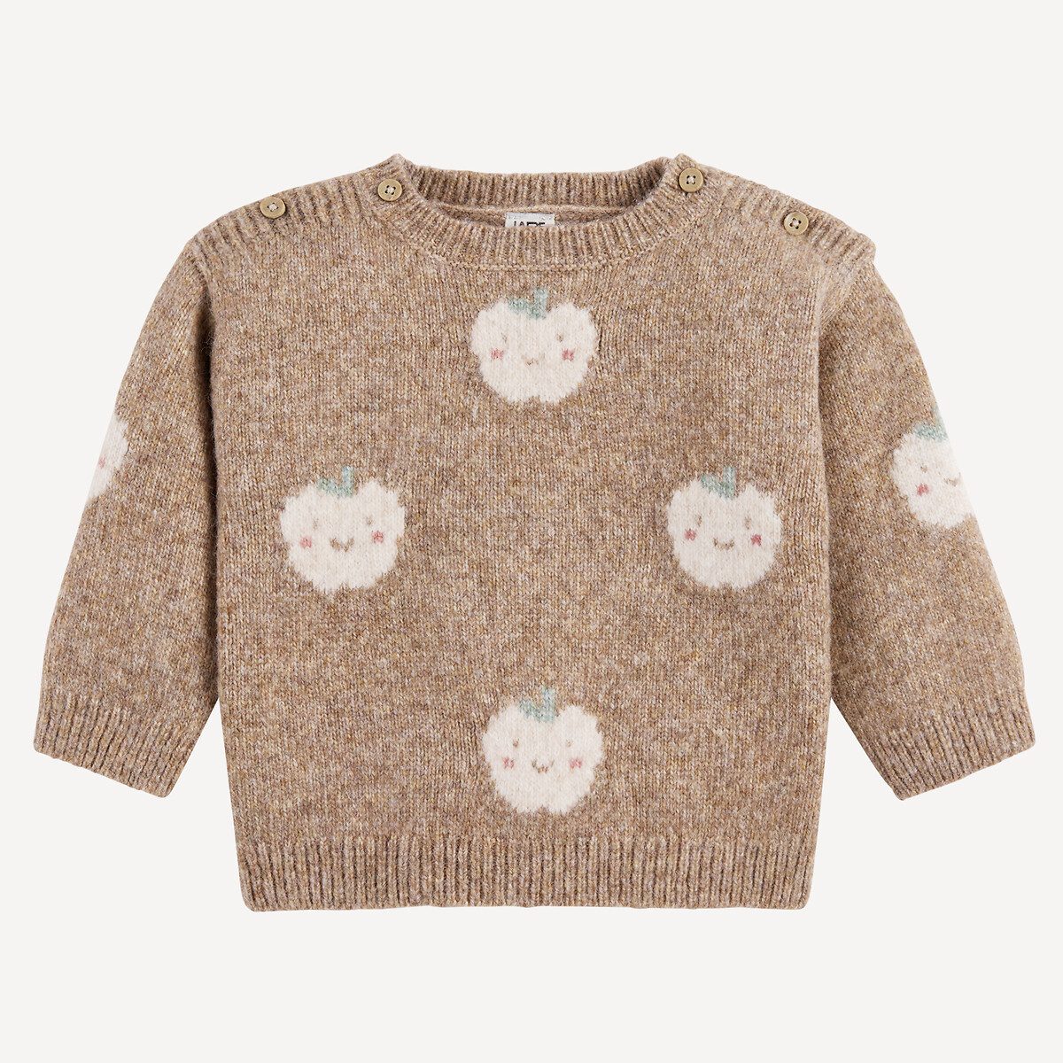 Πουλόβερ από χοντρή ζακάρ πλέξη με σχέδιο μήλα Καφε