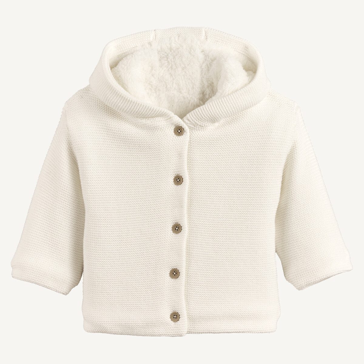 Ζακέτα με κουκούλα από χοντρή πλέξη Λευκο