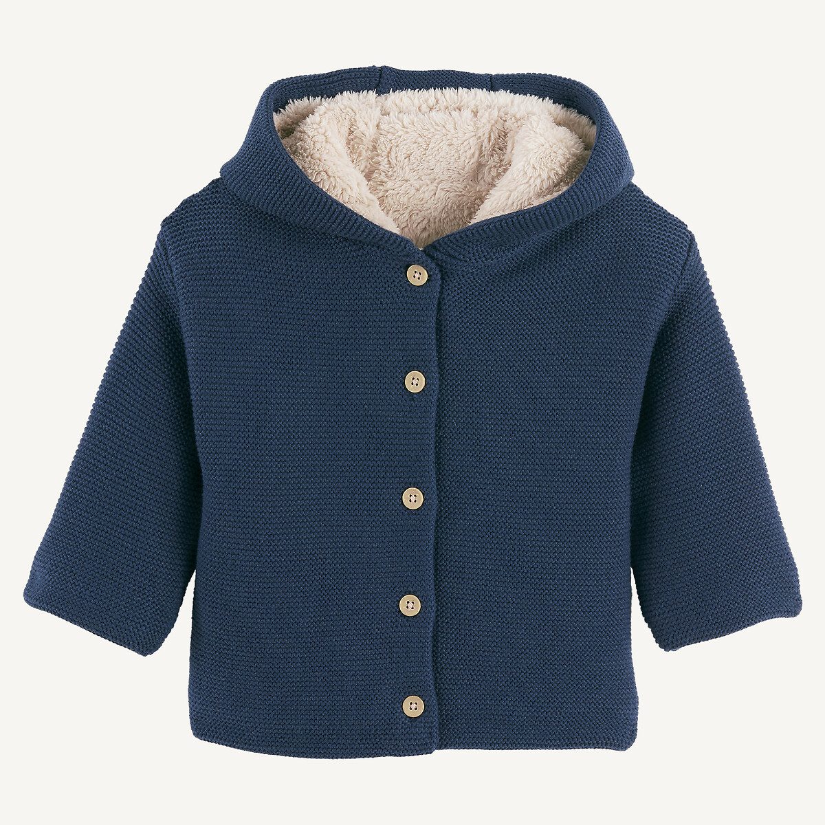 Ζακέτα με κουκούλα από χοντρή πλέξη Μπλε