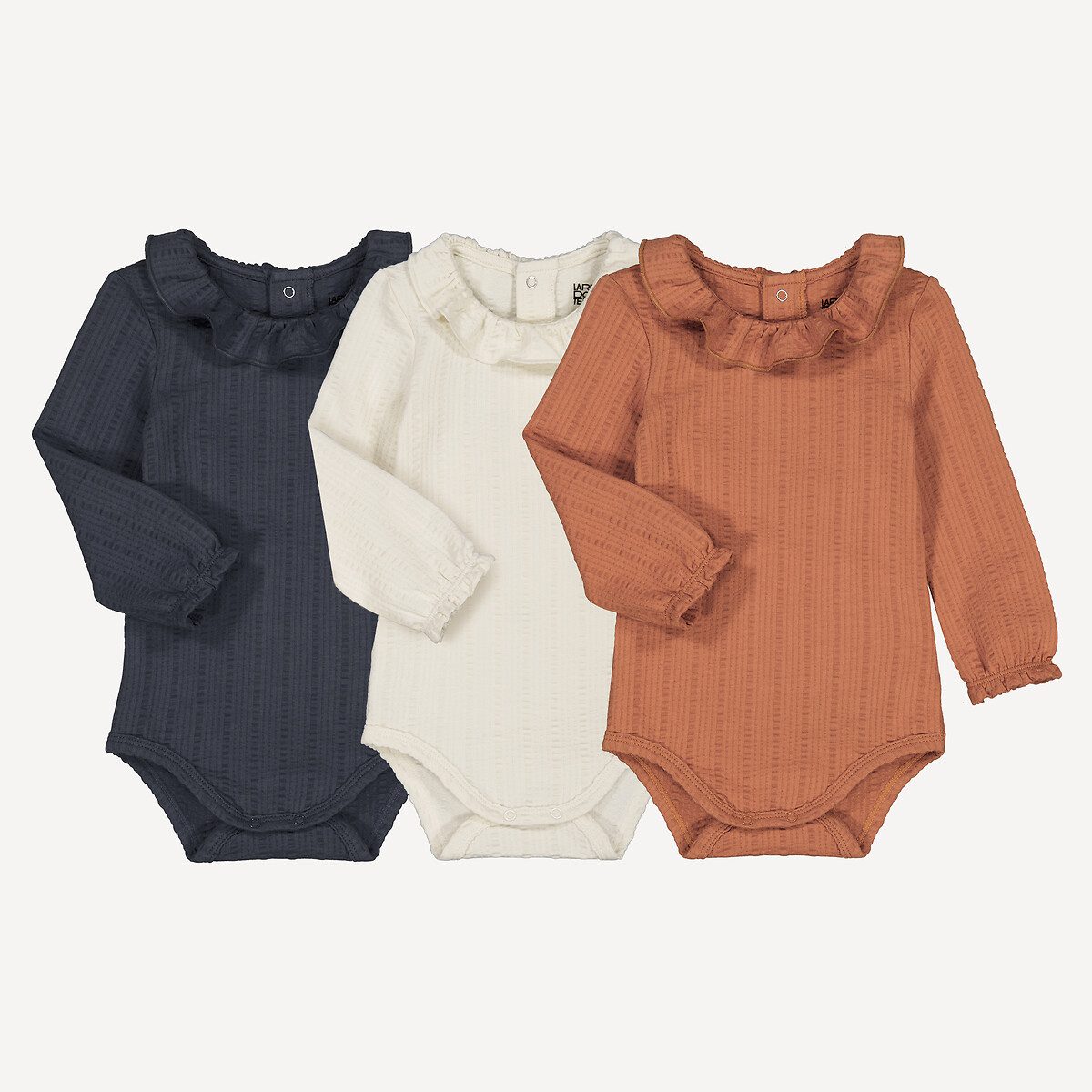 Σετ 3 κορμάκια με γιακά με βολάν και μακριά μανίκια Διαφορα Χρωματα