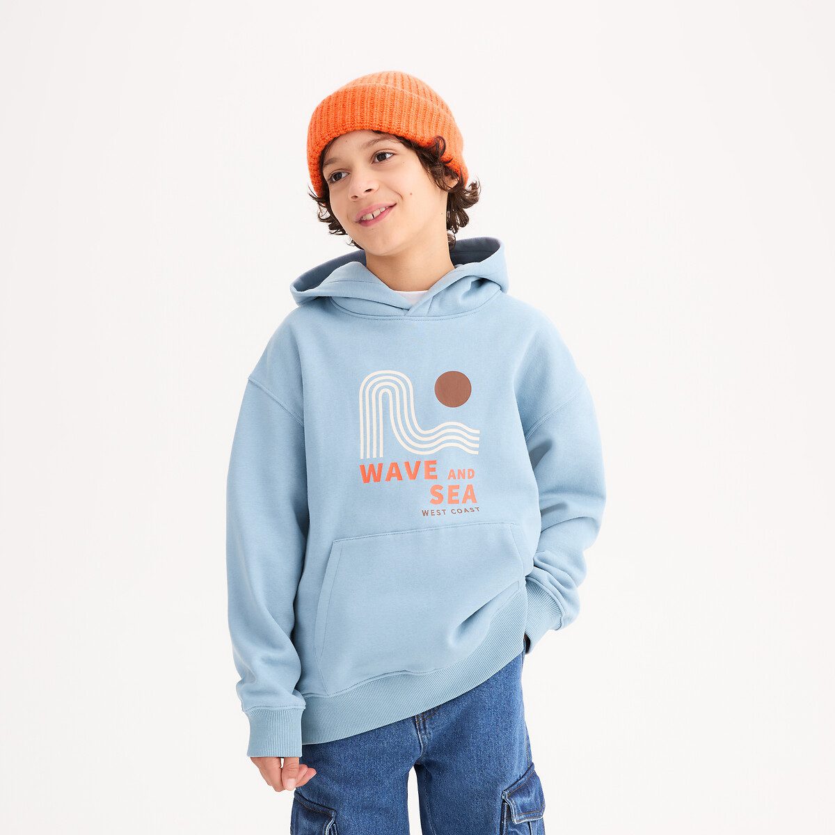 Φούτερ με κουκούλα και στάμπα Μπλε