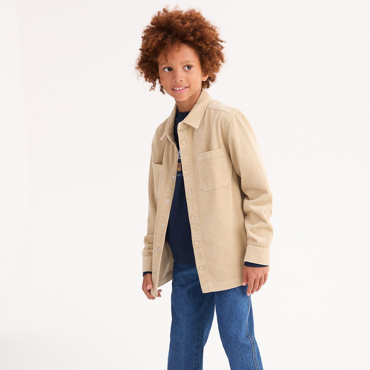 Πουκάμισο-ζακέτα κοτλέ με μακριά μανίκια Μπεζ