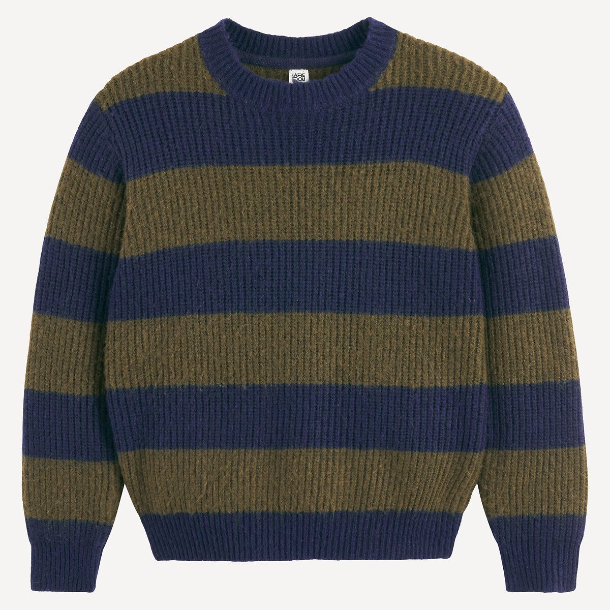 Ριγέ πλεκτή μπλούζα με στρογγυλή λαιμόκοψη Μπλε