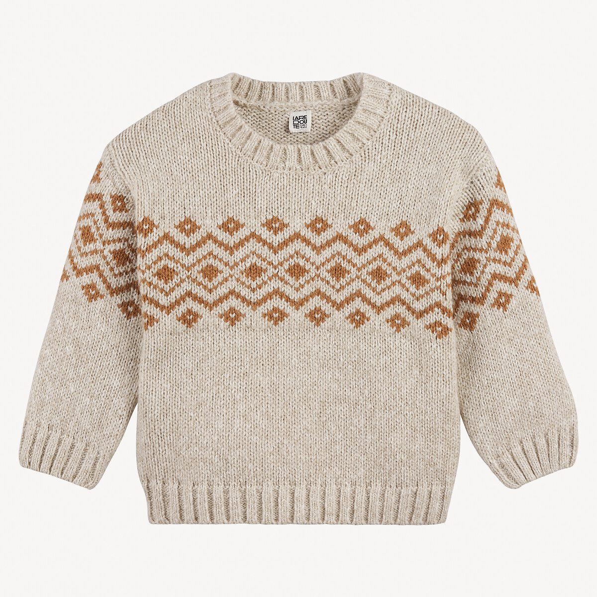 Πουλόβερ με στρογγυλή λαιμόκοψη και σχέδιο ζακάρ Μπεζ