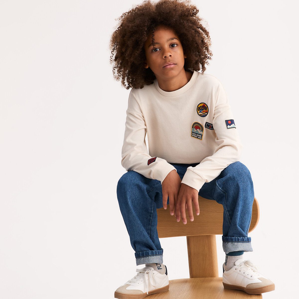 Μακρυμάνικο μπλουζάκι με επιθέματα Μπεζ