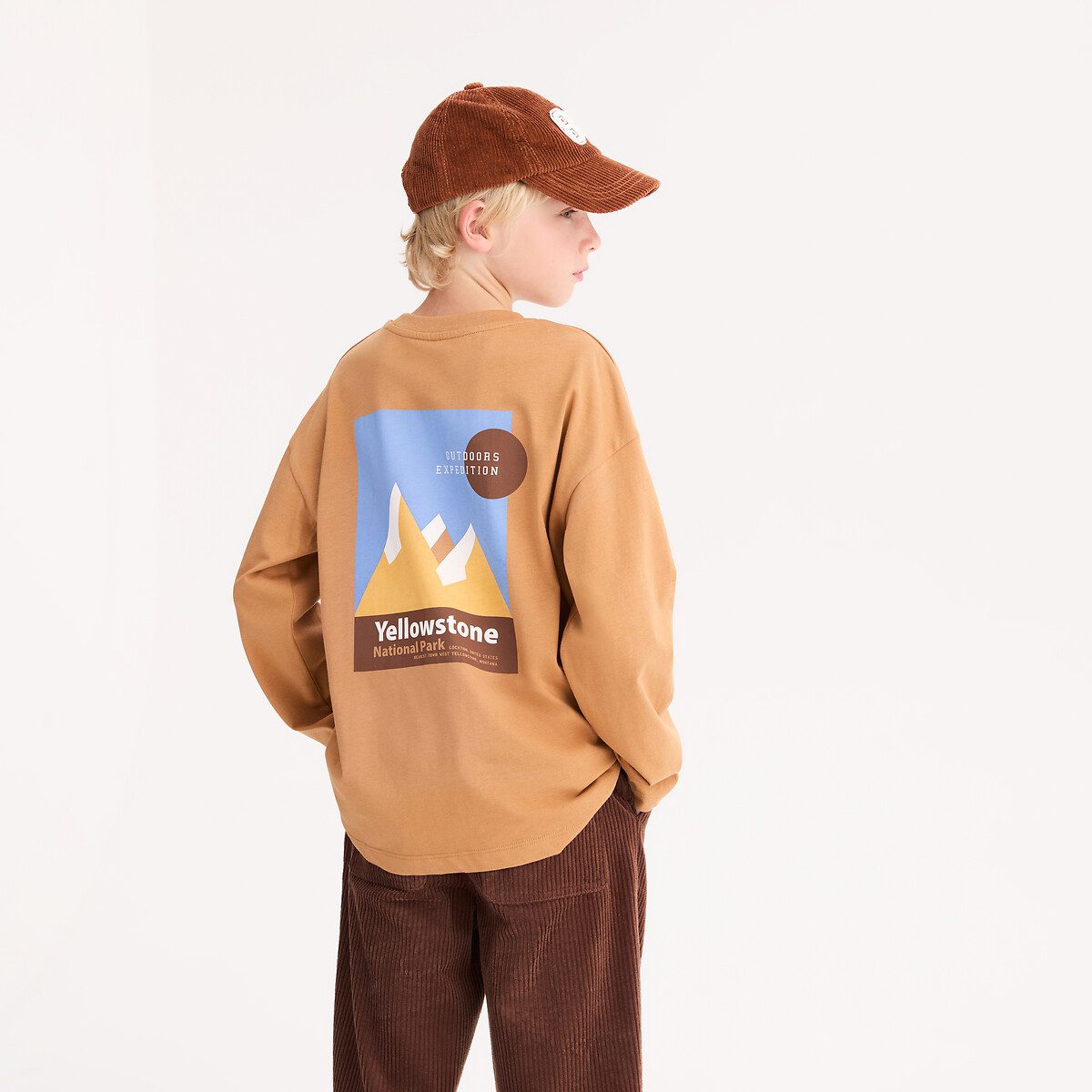 Μακρυμάνικο t-shirt με στάμπα Καφε