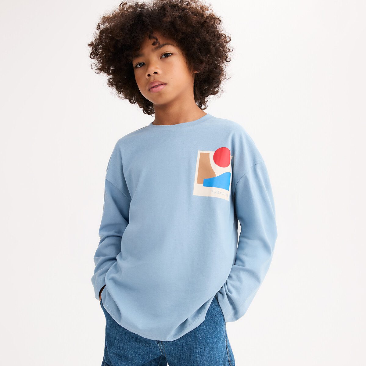 Οversized μακρυμάνικο t-shirt με στάμπα Μπλε