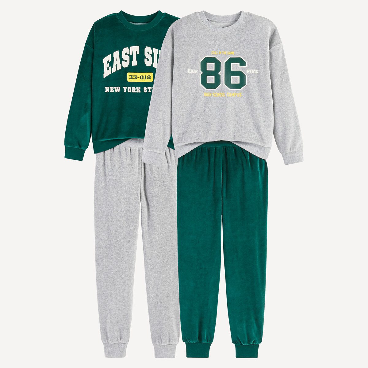 Σετ 2 βελούδινες πιτζάμες με σχέδια campus Γκρι