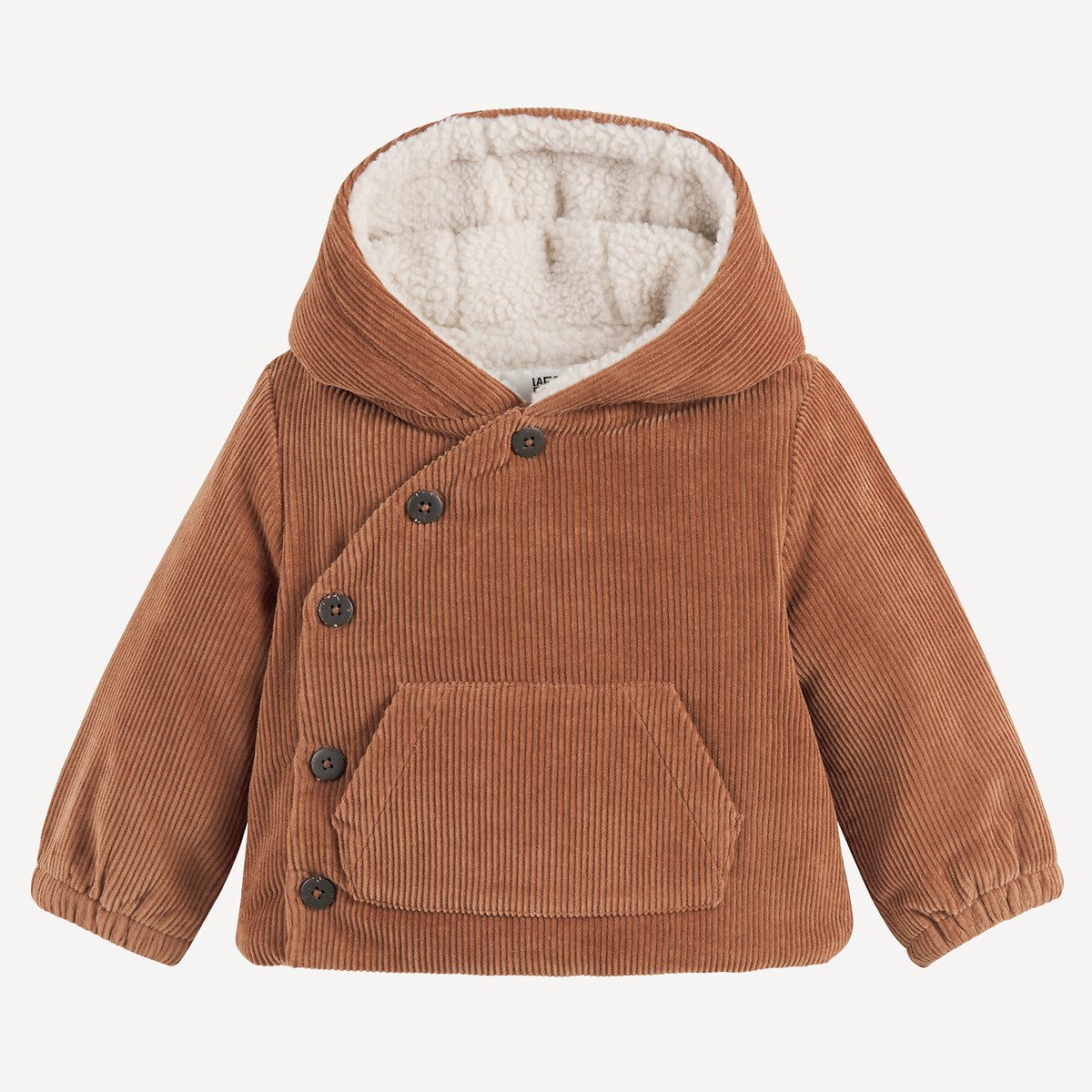 Ζεστό παλτό με κουκούλα από βελούδο με επένδυση sherpa Καφε