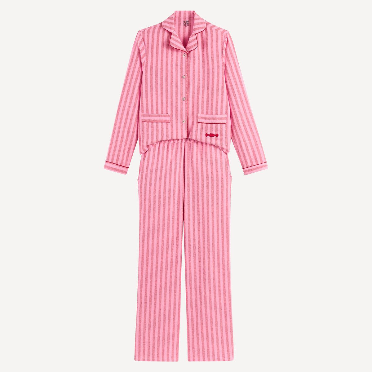 Πυτζάμα με ρίγες από φανέλα Ροζ