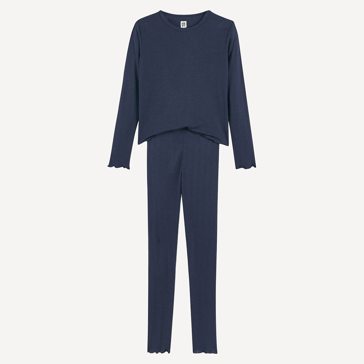 Πυτζάμα με μακριά μανίκια από πλεκτό ύφασμα pointelle Μπλε