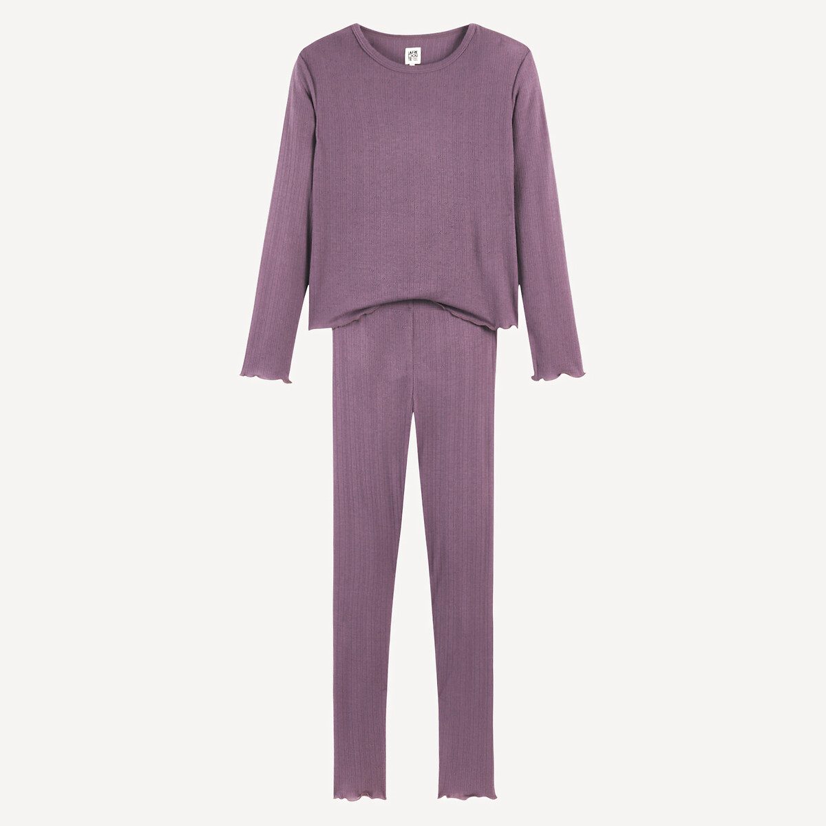 Πυτζάμα με μακριά μανίκια από πλεκτό ύφασμα pointelle Μωβ