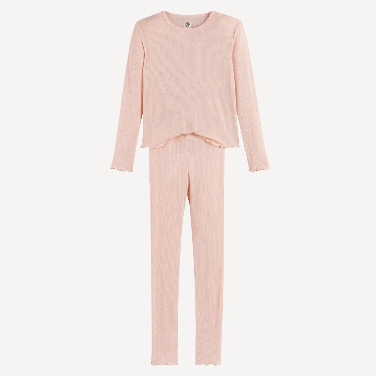 Πυτζάμα με μακριά μανίκια από πλεκτό ύφασμα pointelle Ροζ