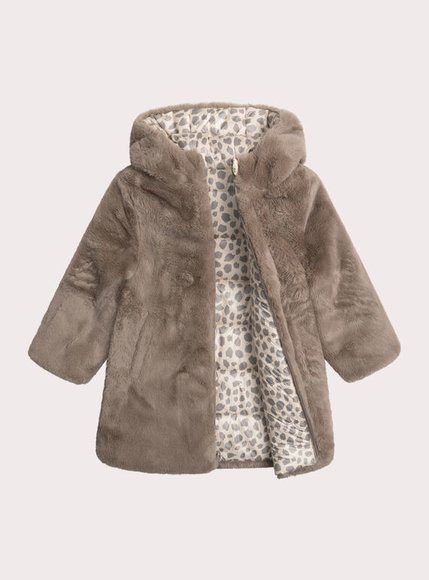 Παιδικό Μπουφάν Για Κορίτσια Fluffy Print - 2 Σε 1 - Καφε