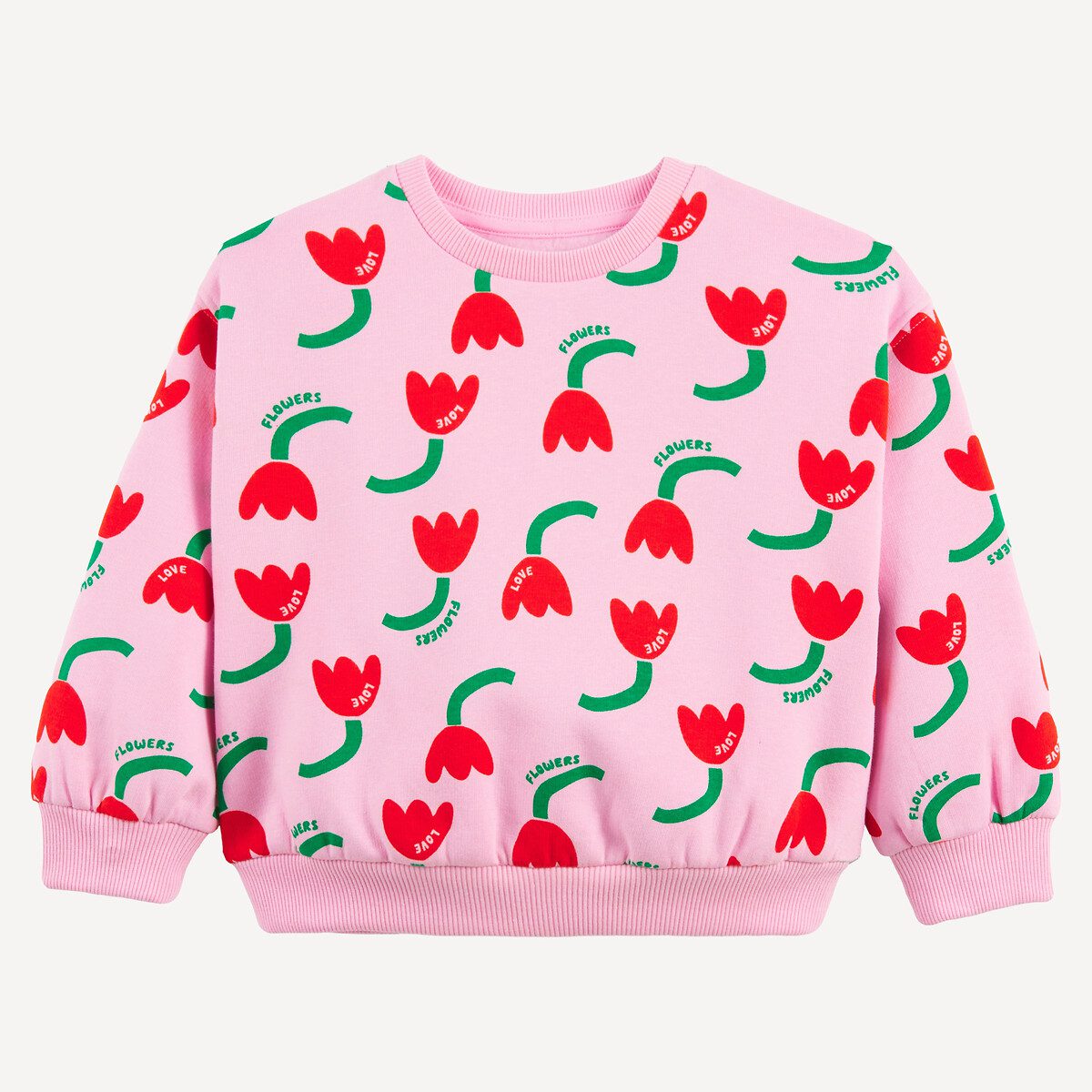 Φούτερ με στρογγυλή λαιμόκοψη και φλοράλ στάμπα από φούτερ ύφασμα Ροζ